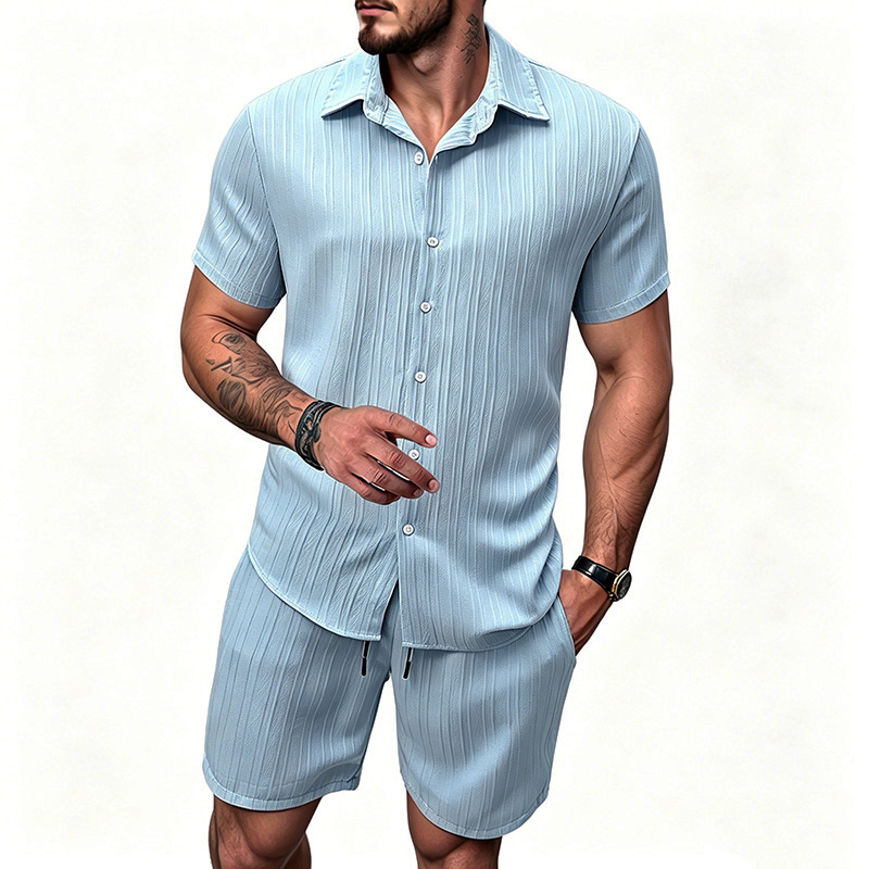 2026 New Men Vertical Wrinkle  - Shirt Camp Collar บทวิจารณ์และราคา