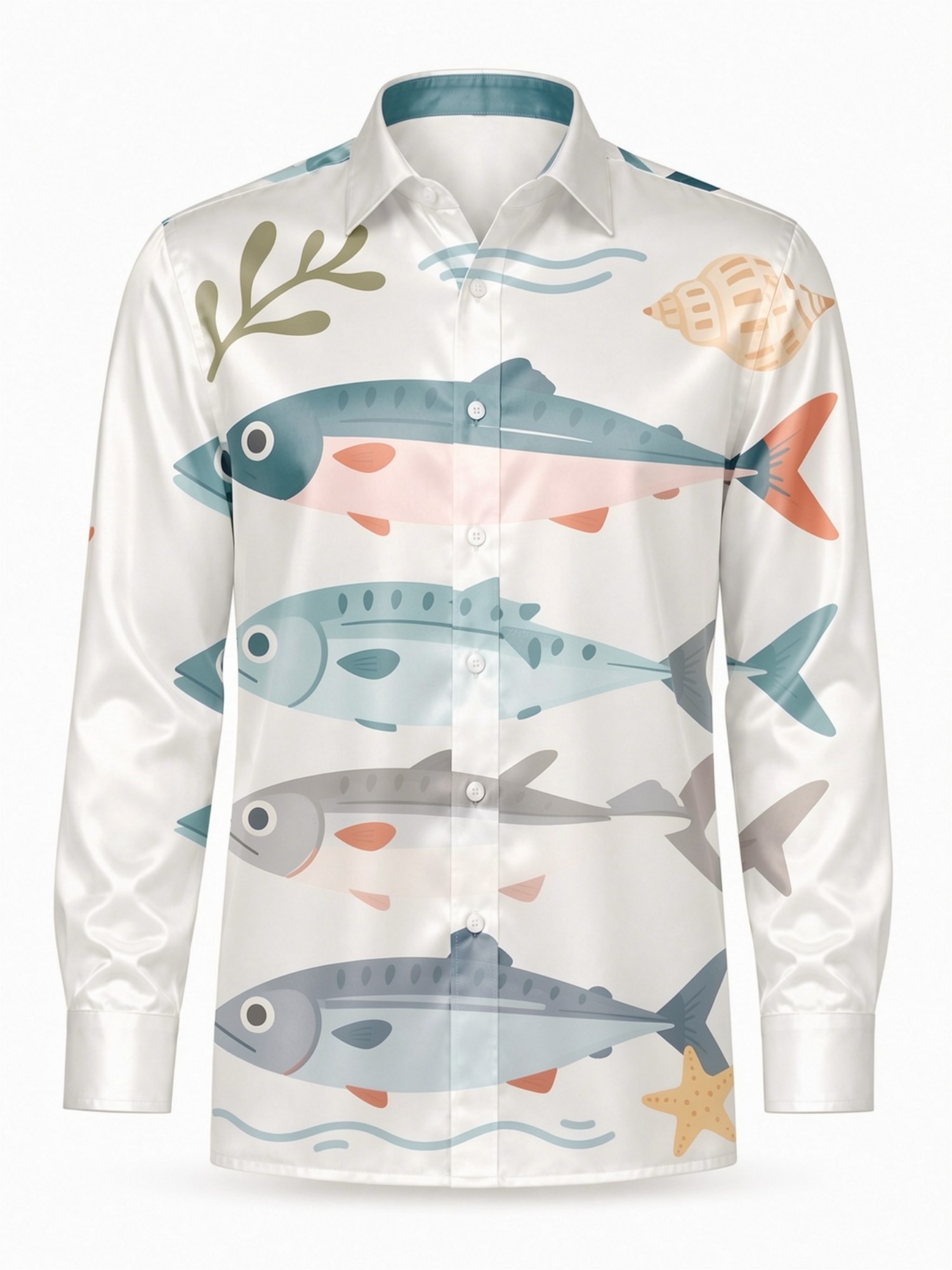 Mens Luxury Satin Long Sleeve  - Resort Shirt Floral บทวิจารณ์และราคา