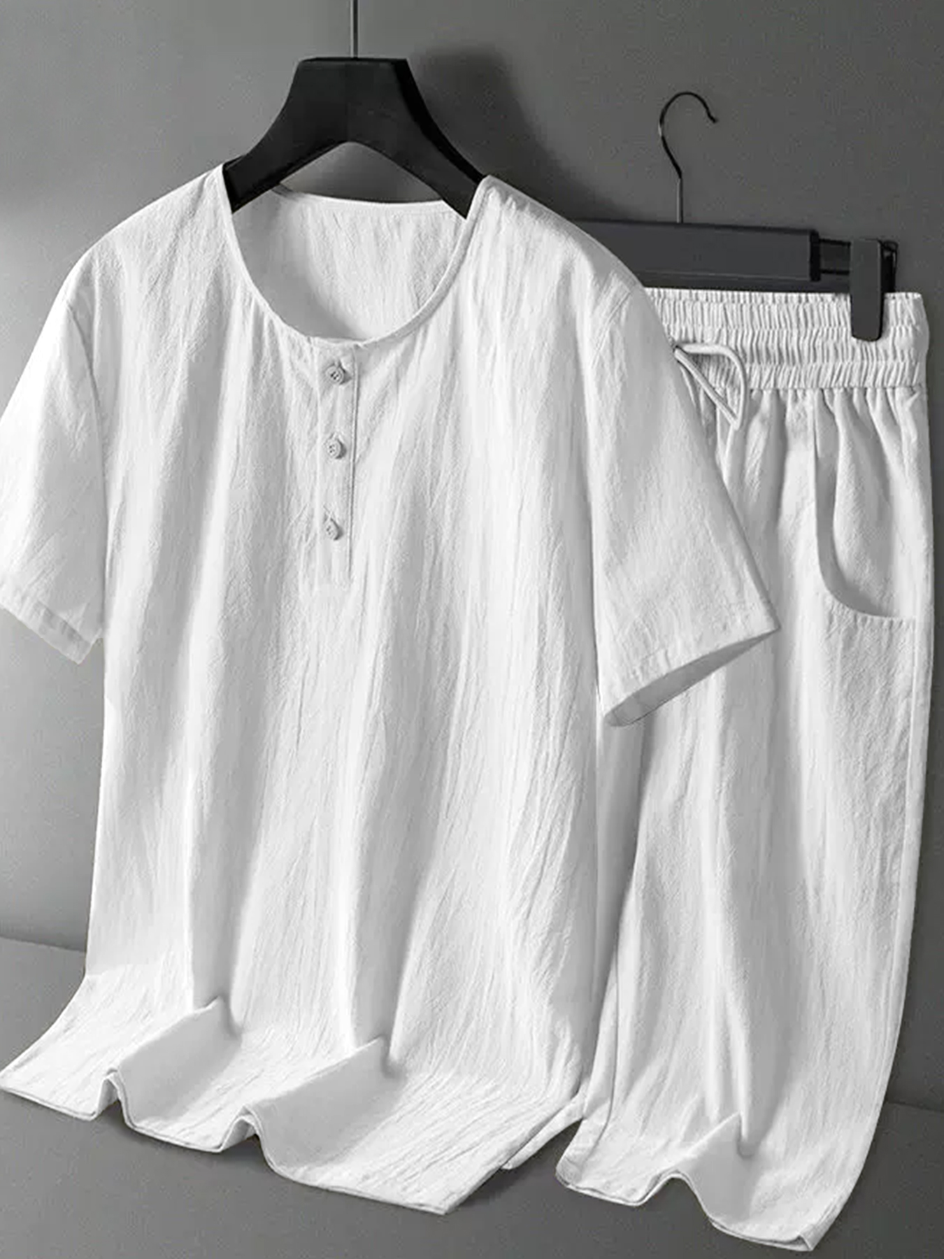 mens cotton linen 2 piece set  - Linen Shirt Breathable บทวิจารณ์และราคา