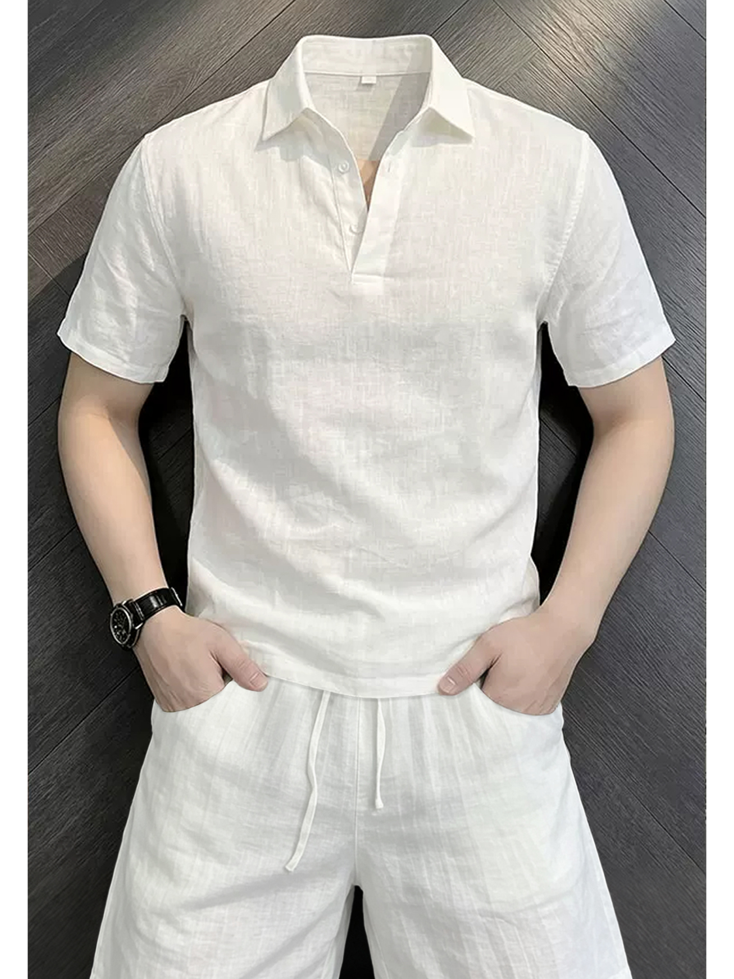 White Linen Short Sleeve  Shir - Linen Shirt Breathable บทวิจารณ์และราคา