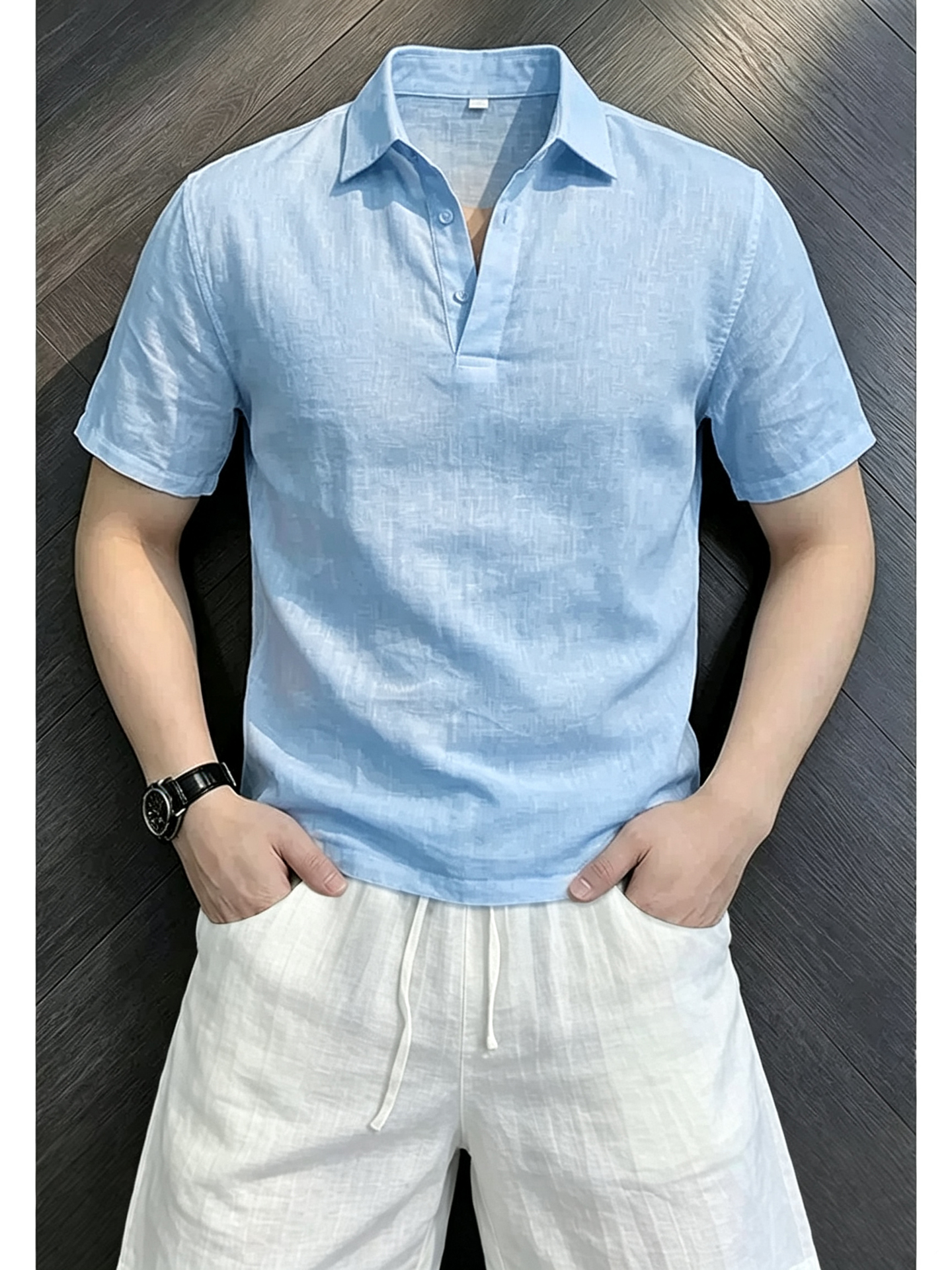 White Linen Short Sleeve  Shir - Linen Shirt Breathable บทวิจารณ์และราคา