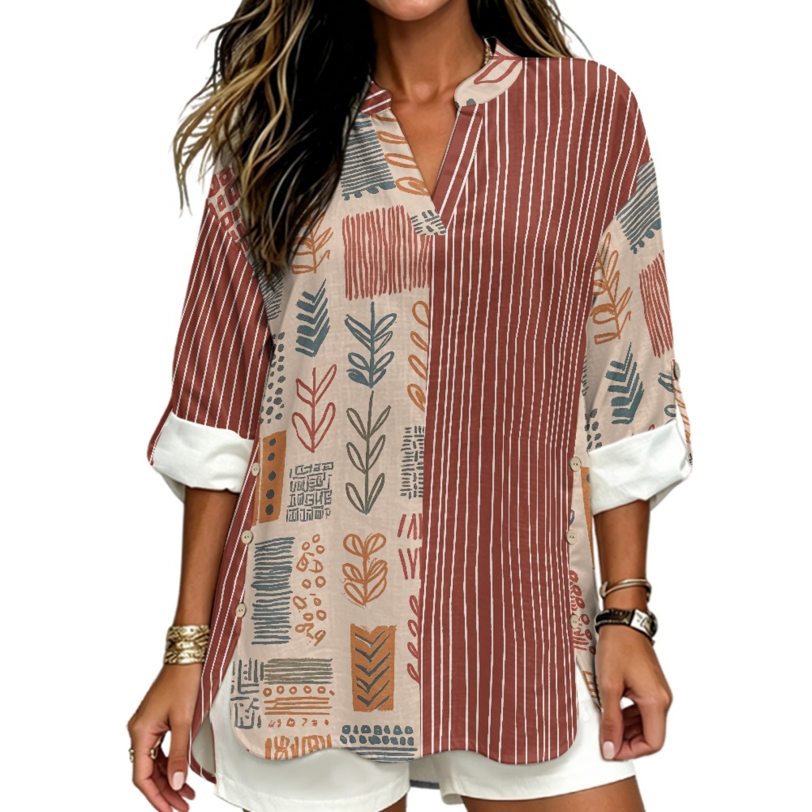 INSTANTARTS Women'S Linen V-Ne - Linen Shirt Breathable บทวิจารณ์และราคา