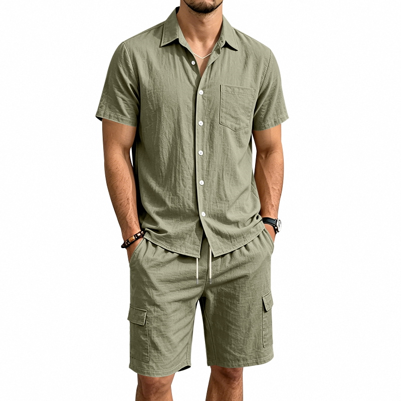 Men Summer American Linen Two  - Linen Shirt Breathable บทวิจารณ์และราคา
