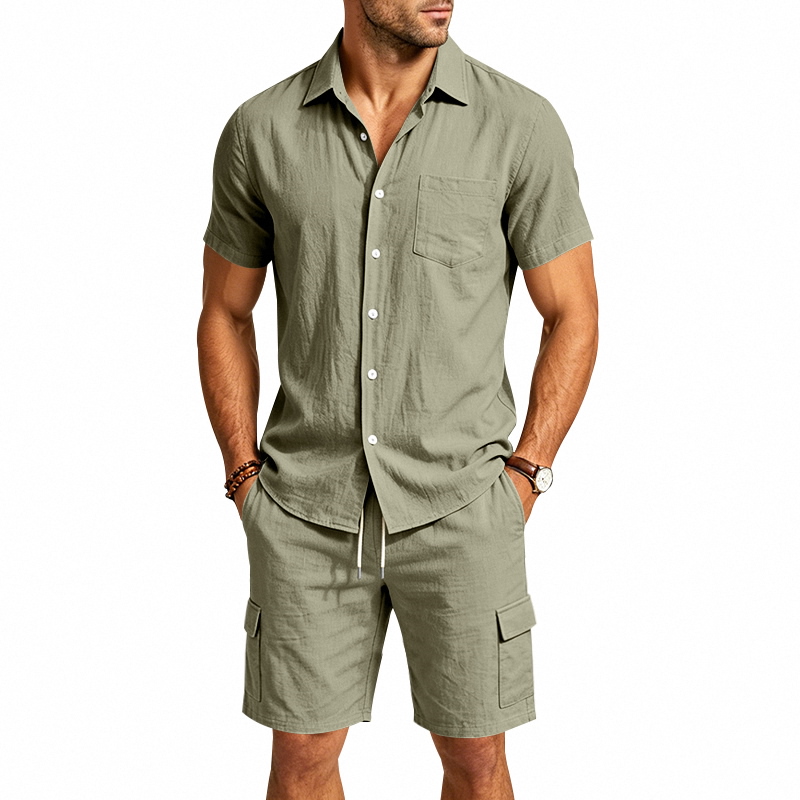 Men Summer American Linen Two  - Linen Shirt Breathable บทวิจารณ์และราคา