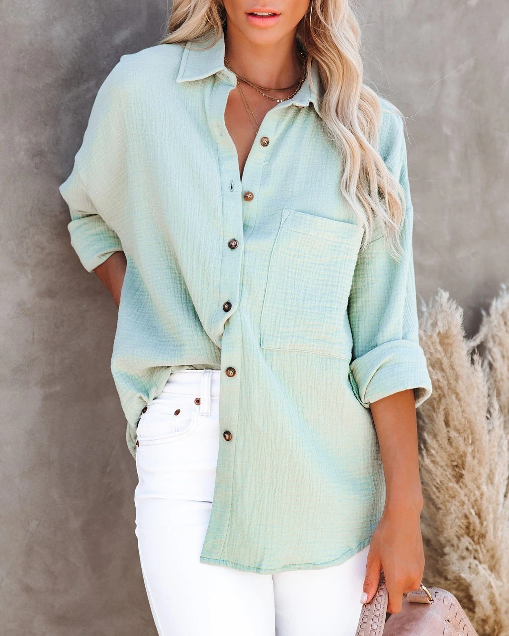 Women's Long Sleeve Collared B - Shirt Camp Collar บทวิจารณ์และราคา