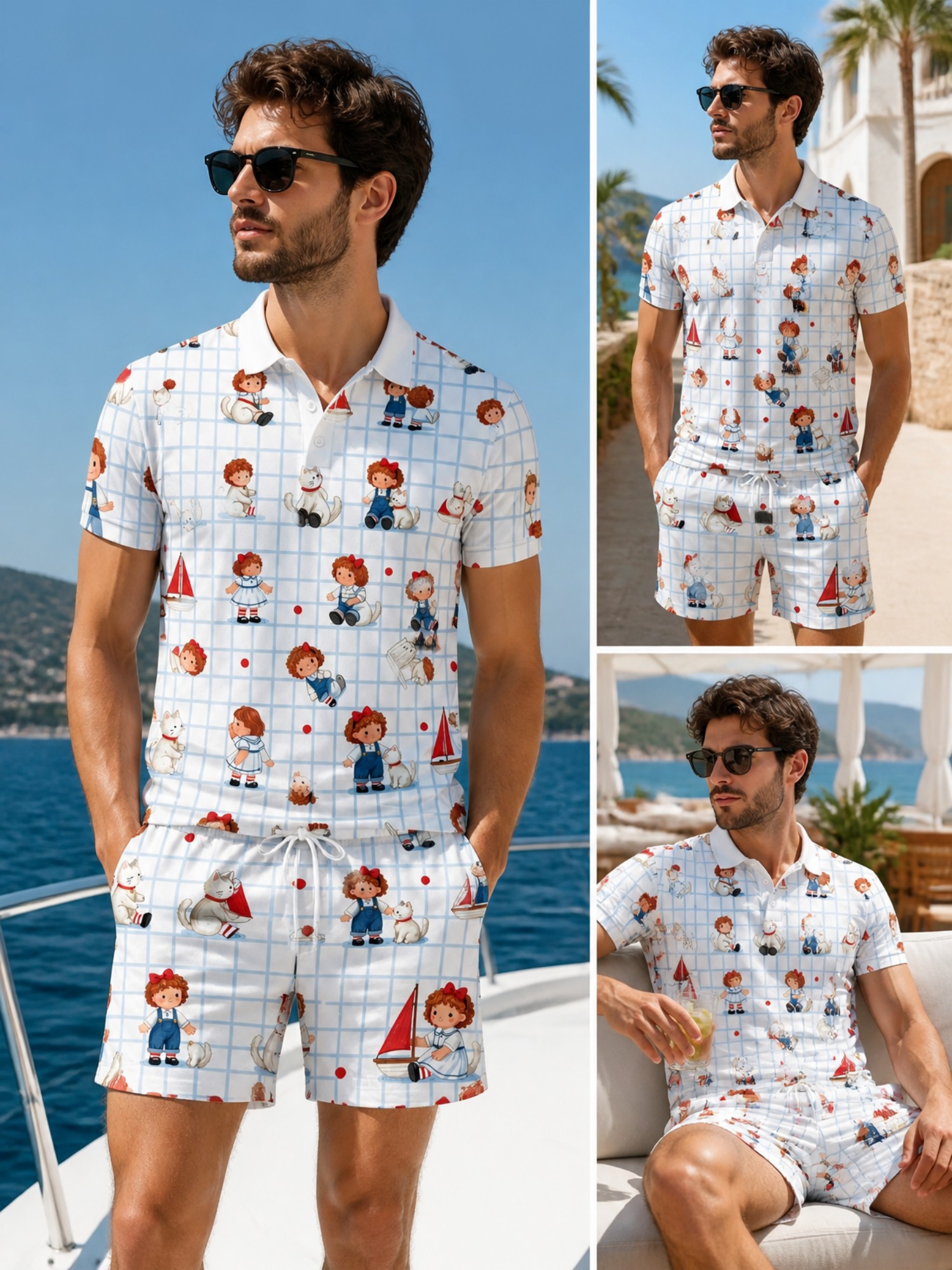 Mens Short Sleeve Polo Shirt a - Resort Shirt Floral บทวิจารณ์และราคา
