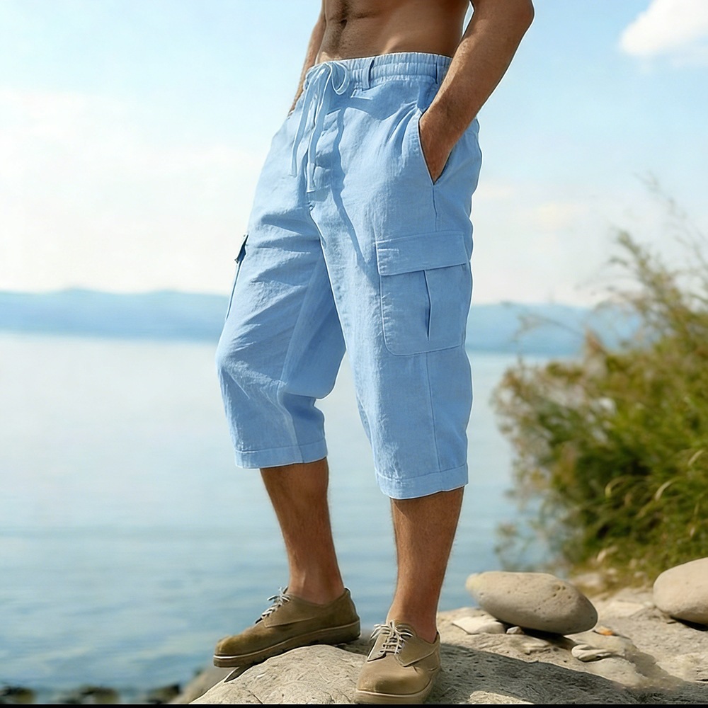 Men Summer Cotton Linen Shorts - Short Linen Drawstring บทวิจารณ์และราคา