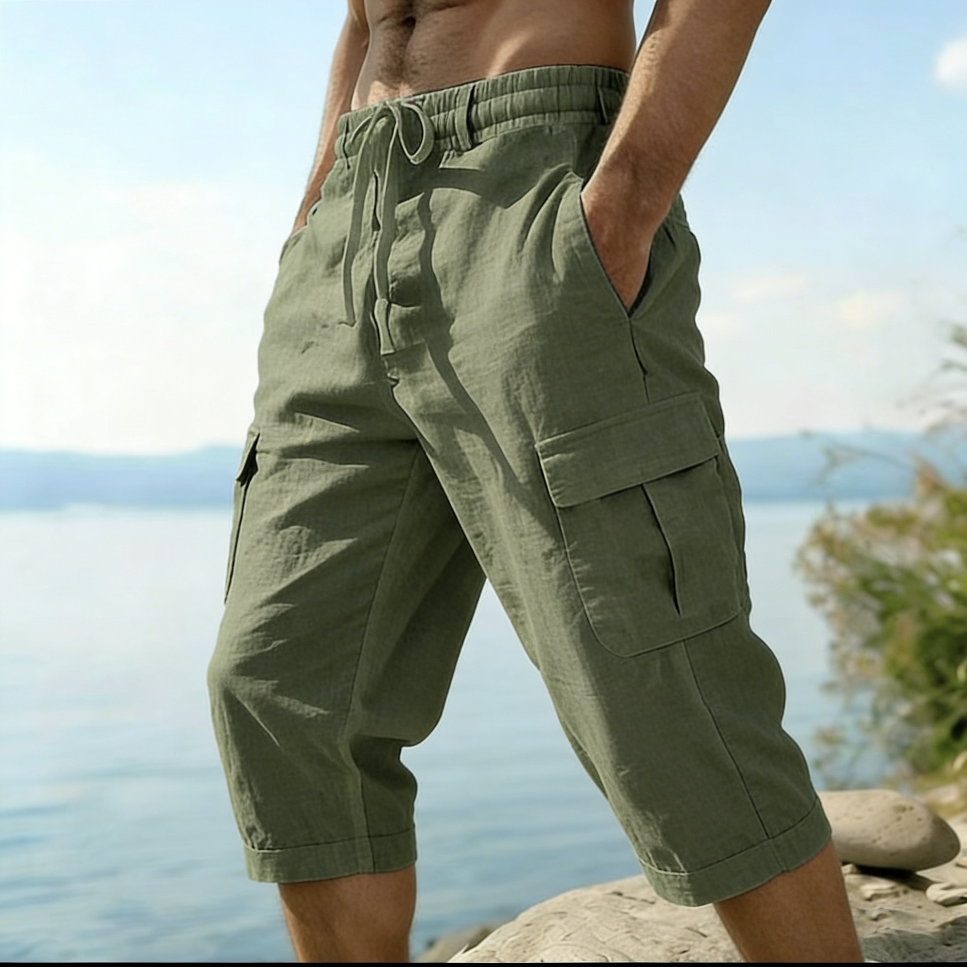 Men Summer Cotton Linen Shorts - Short Linen Drawstring บทวิจารณ์และราคา