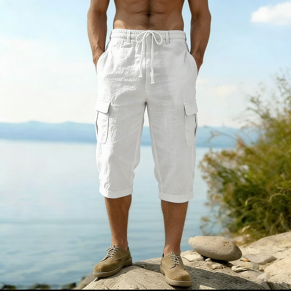 Men Summer Cotton Linen Shorts - Short Linen Drawstring บทวิจารณ์และราคา